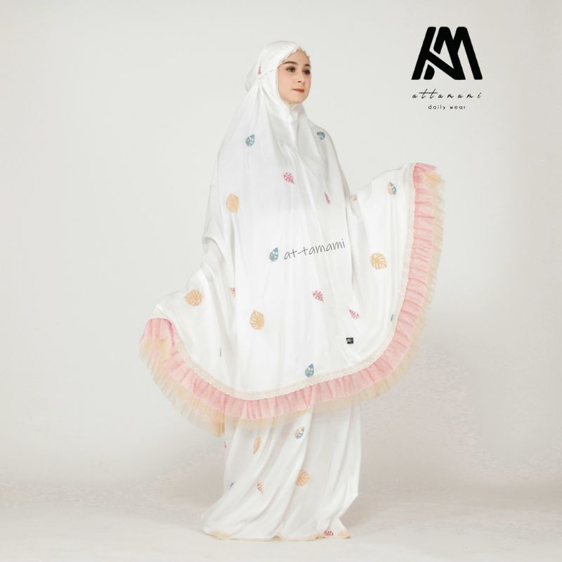 Mukena Premium Bordir Daun Monstera (Daun Janda Bolong) Jumbo | Mukena Rayon Premium | Mukena Pengga