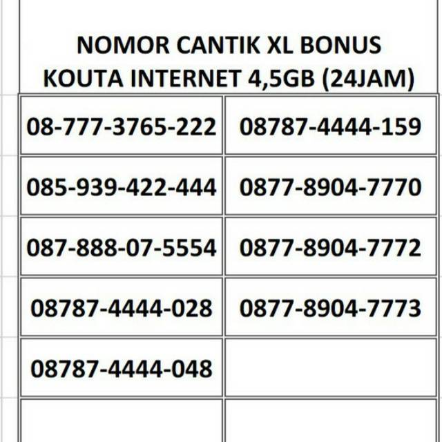 Nomor Cantik XL BONUS KOUTA INTERNET