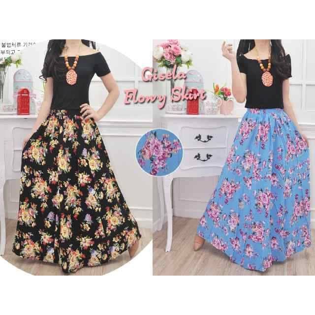 Rok panjang wanita motif bunga