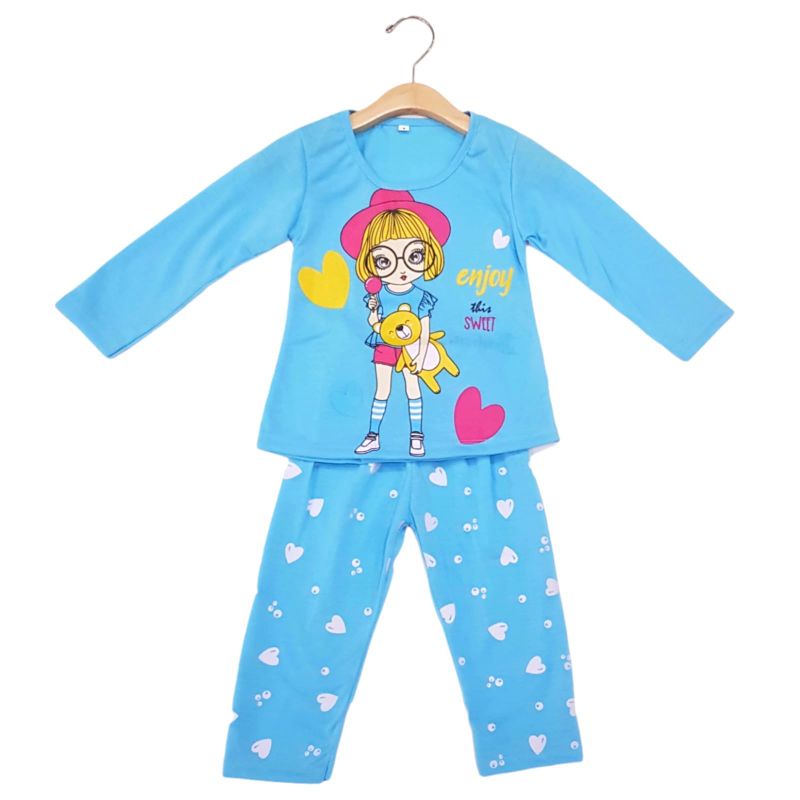 SETELAN BAJU ANAK PEREMPUAN SIKUNING NEW MOTIF SWEET GIRL 2-6 TAHUN