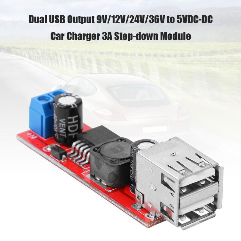 STEP DOWN 2 USB LM2596 DC 9V/12V/24V/36V Ke 5V 3A Double USB Charger Motor Mobil