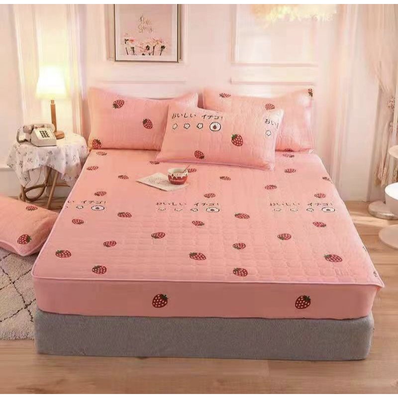 sprei sulthan waterproof ukuran 160x200cm motif karakter-Pink strobery