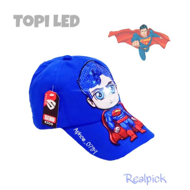 Topi anak LED karakter superhero Real Pict Usia 2-10thn