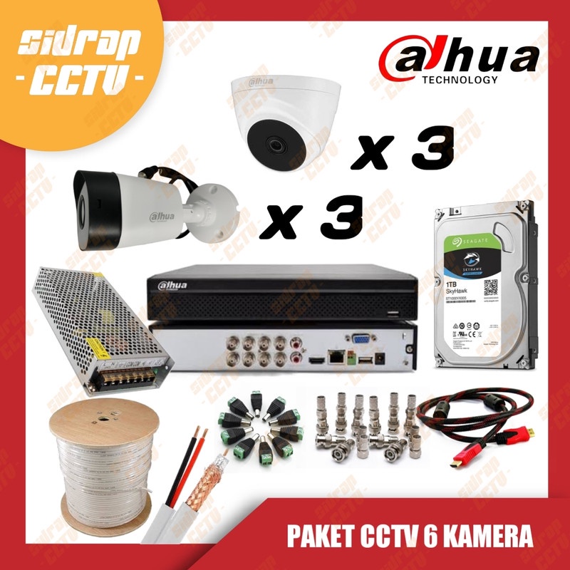 Paket Cctv Dahua 6 Kamera  (2 MP)