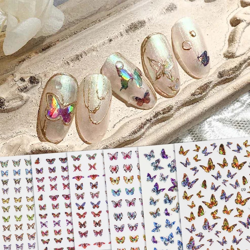 Stiker Kuku 3D Motif Kupu-Kupu Warna Bronzing Untuk Nail Art