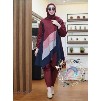 Setelan Tunik Muslim wanita kekinian 2021 set celana polos murah | One Set Premium