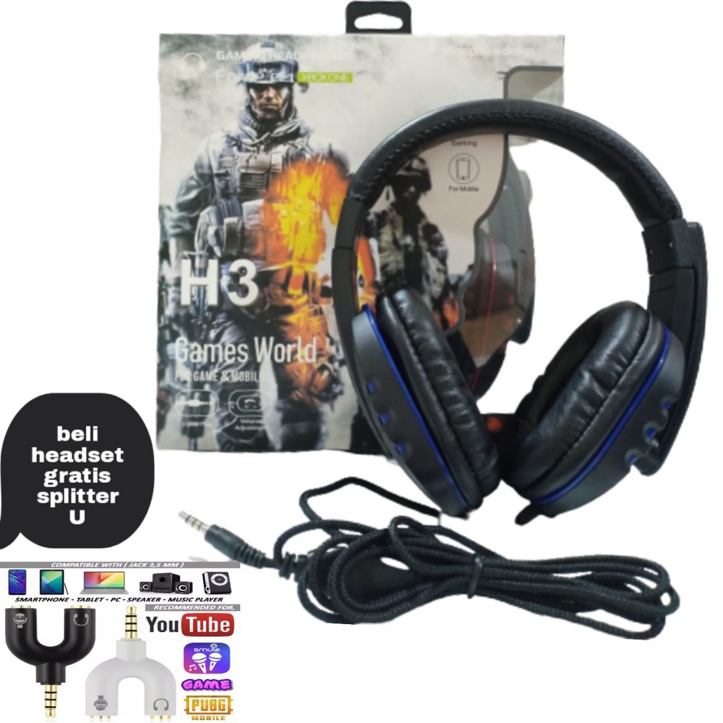 Headset Gaming / PUBG / headset Gaming Bando H3 H4 H5 H6 + Audio splitter U
