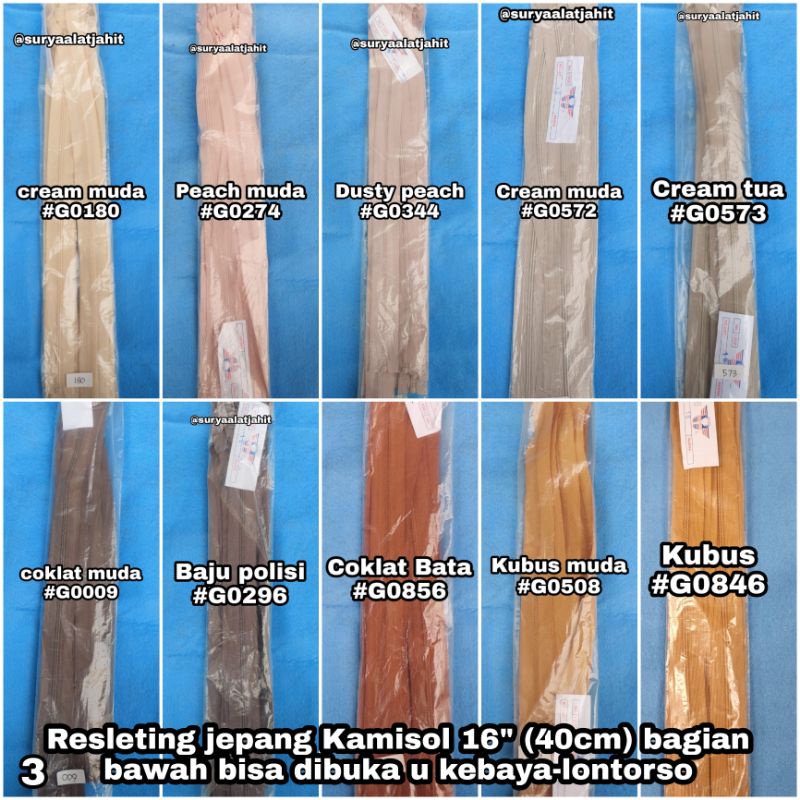 Resleting Jepang Kamisol 16in/40cm bawah bisa dibuka rp65.000/lsn