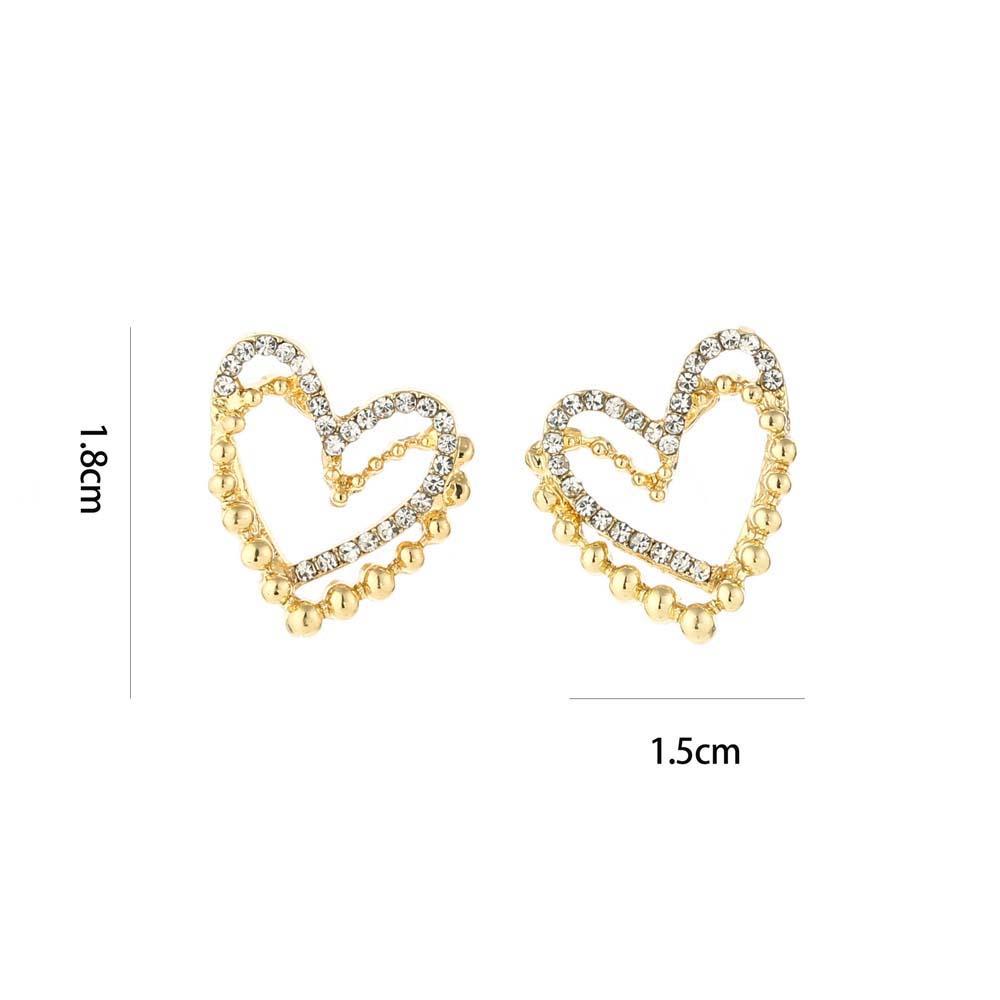 Anting Stud Desain Hati Ganda Bahan Alloy Aksen Berlian Warna-Warni Gaya Korea Untuk Wanita