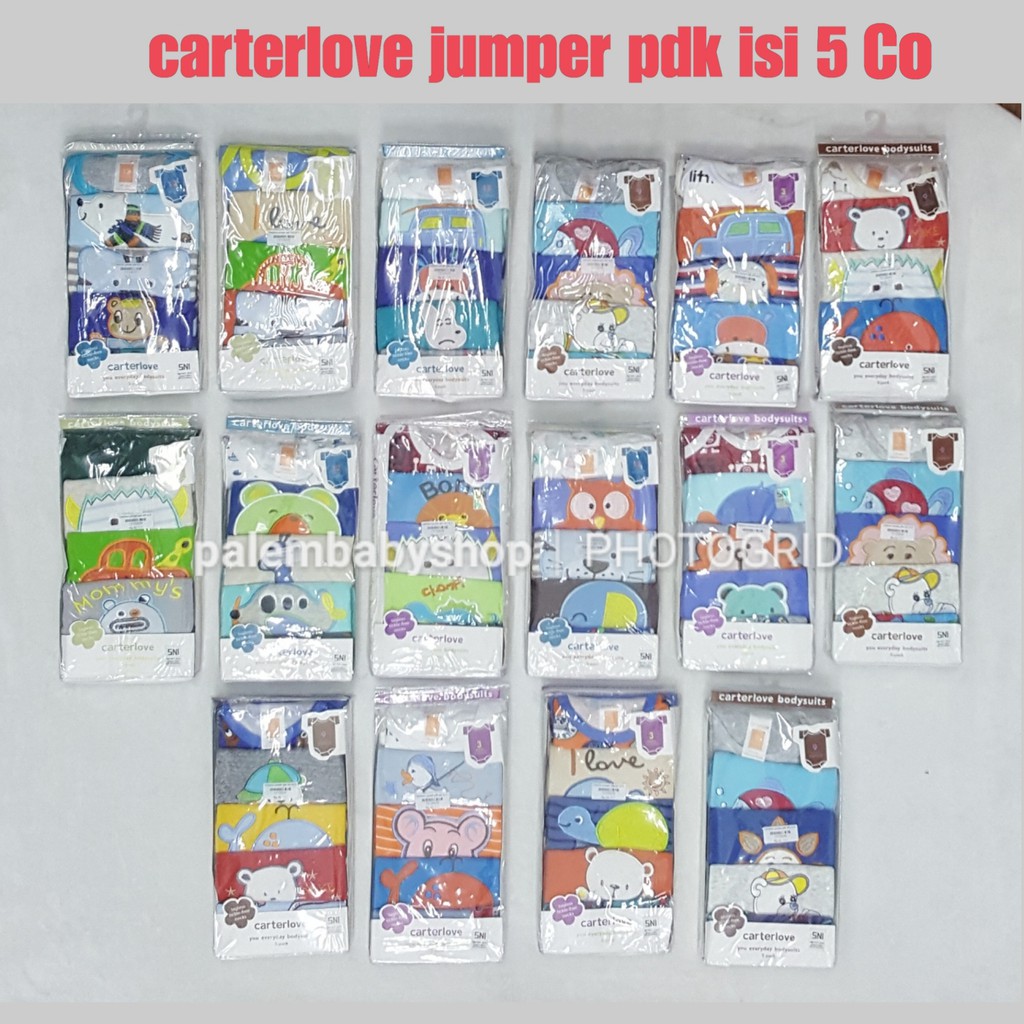 carterlove jumper 5in1 bodysuit baju kodok tangan pendek isi 5 termurah