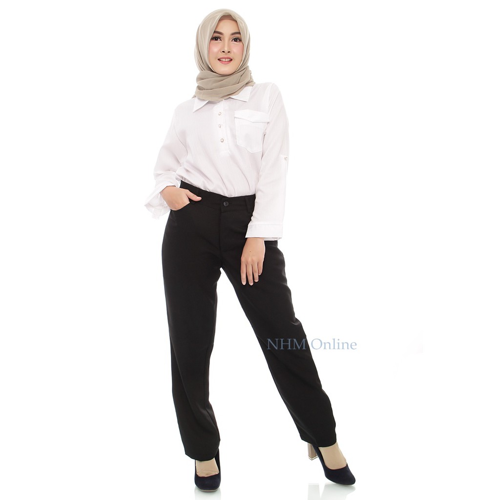NHM Celana Panjang Bahan Celana Kerja Kuliah PKL Formal Wanita kancing 103, Celana Kantor
