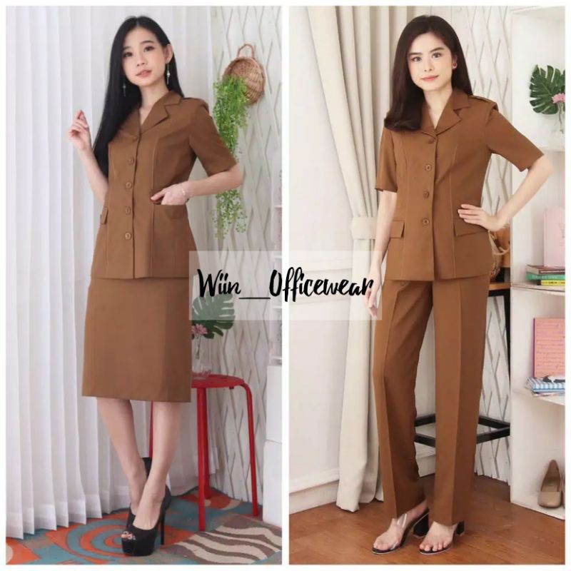 Blazer PNS ASN Seragam PNS Pemda Baju Dinas Lengan Pendek Setelan Jas PDH Wanita - 7006 Pemda Aceh