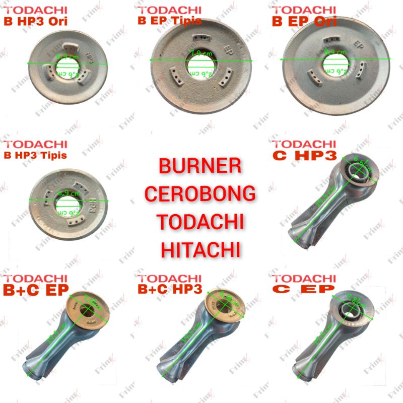 Burner Cerobong Kompor Gas Todachi Hitachi Ritachi Kuningan HP3 Kecil / EP Besar - Tipis / Original
