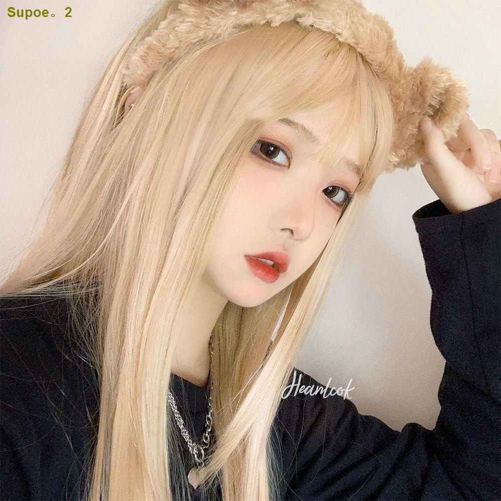 ◇✹▩Wig pirang bernapas perempuan putih bersih merah Barbie rambut lurus panjang sedang panjang peri