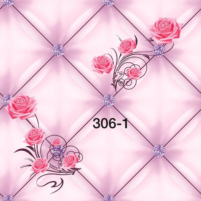 WALLPAPER DINDING MURAH MOTIF BUNGA ROSE PINK KOTAK 3D MODERN