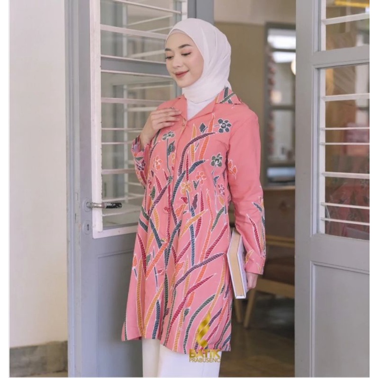 TUNIK BATIK WANITA MOTIF FARA BY BATIK PRABUSENO BAJU ATASAN BATIK SERAGAM KERJA SERAGAM KANTOR KANT