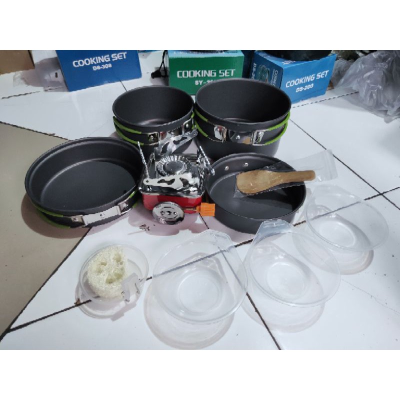 Alat Masak 4 Wajan 1 Kompor Cooking Set DS301 &amp; Stove K202 Camping Outdoor