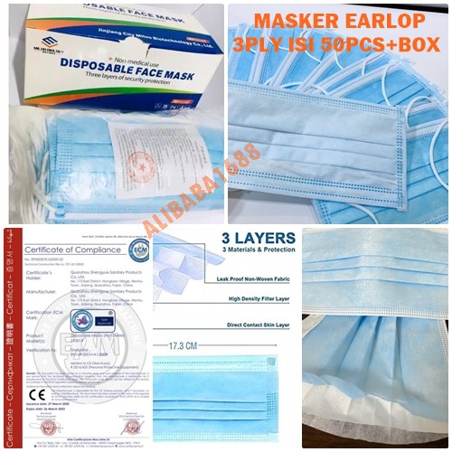 (COD) MASKER 3PLY ISI 50PCS Disposable Protective Mask/Masker 3PLY H113 Masker Kesehatan