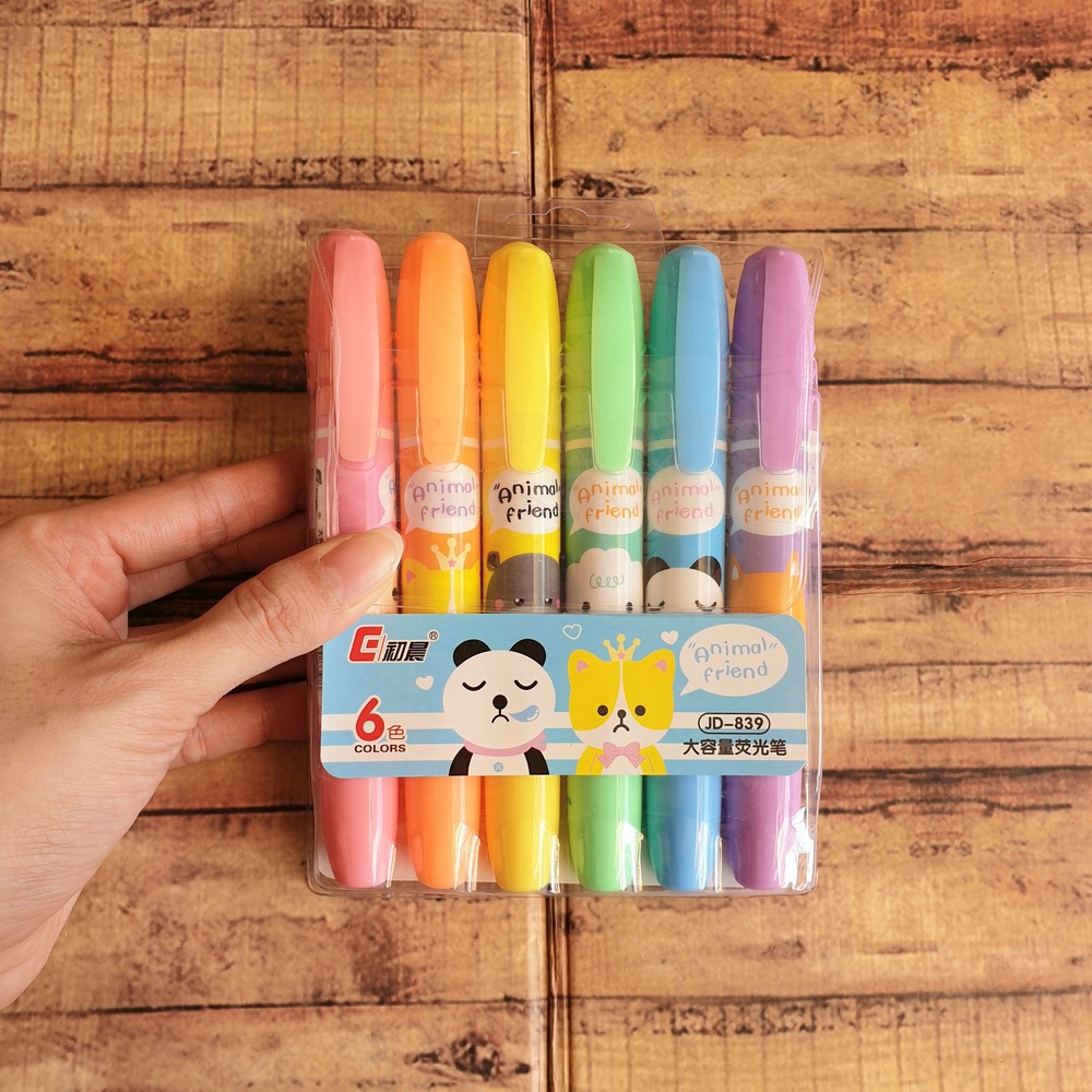 6 Pcs Highlighter Pen Cute Animal - Highlighter  Animal Friend JD-839