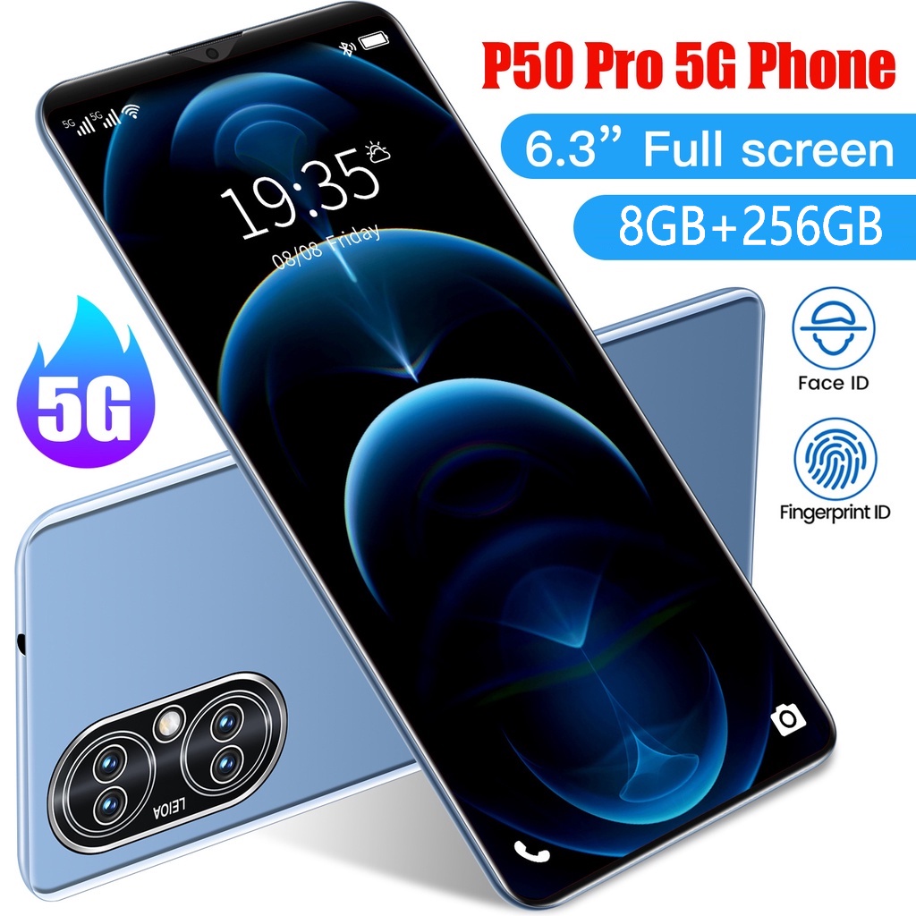 【Merek baru】 Handphone P50 Pro Smartphone 8GB + 256GB Global Versi 6.3 inch Cellphone Bluetooth Dual Card SIM MobilePhone Android