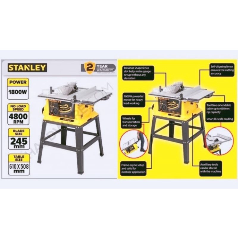 second table saw stanley New series SST1801 mesin gergaji meja 10 inchi