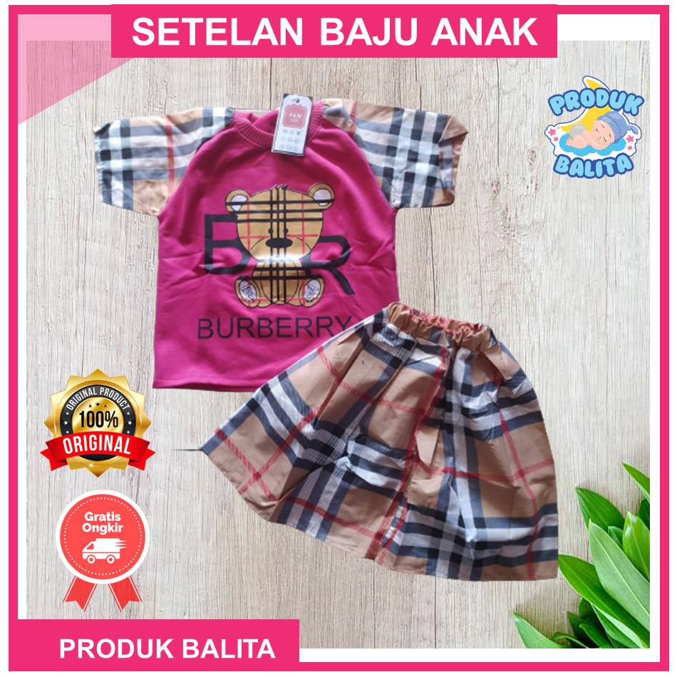 Setelan Rok Anak Perempuan Usia 1-5 Tahun Terbaru Set Baju Kaos Anak Cewek