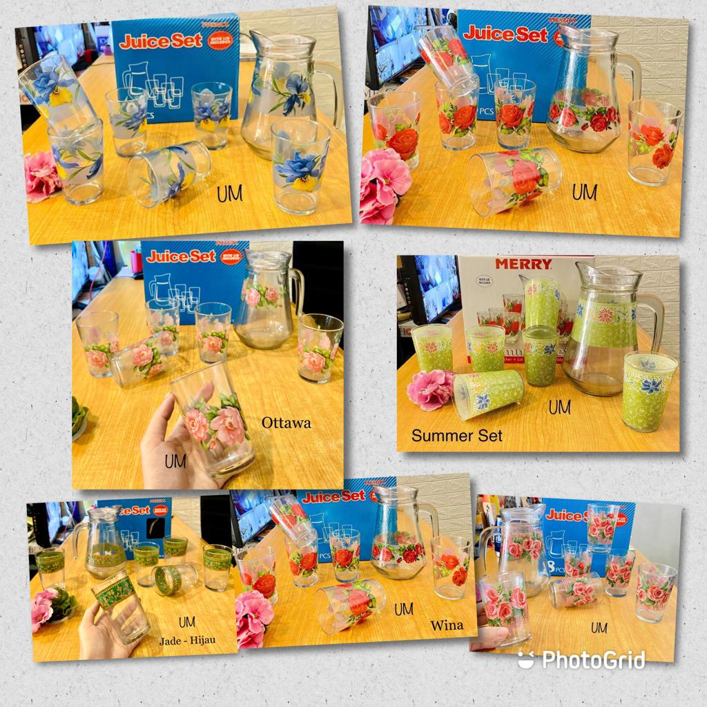 Drink Set / Juice Set Merry Tiffany Jug Pitcher Teko + Gelas Kaca