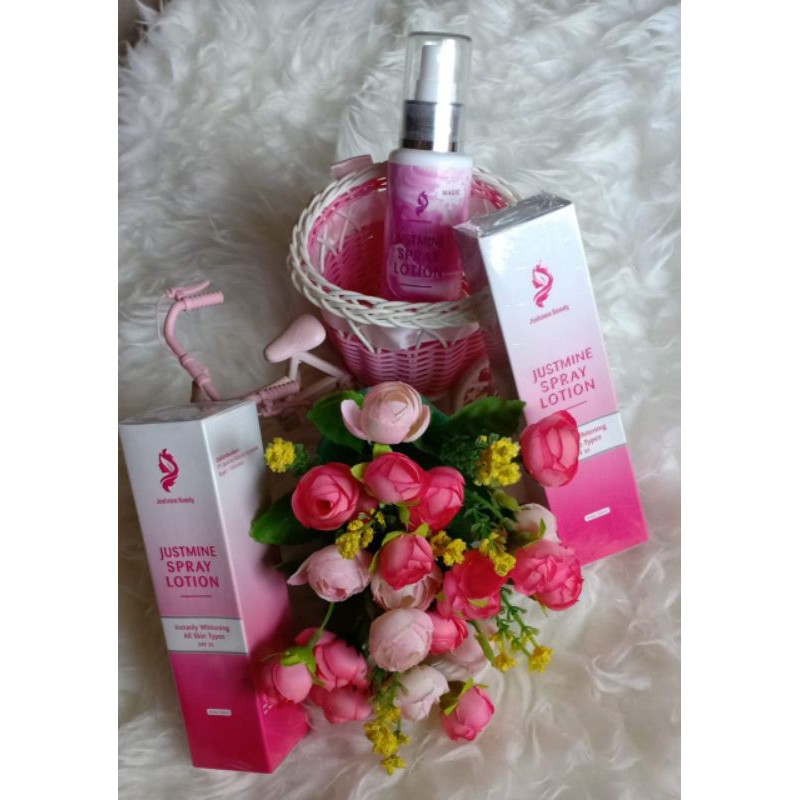 (free masker wajah)Justmine spray lotion/Justmine magic spray lotion/pemutih badan bpom halal
