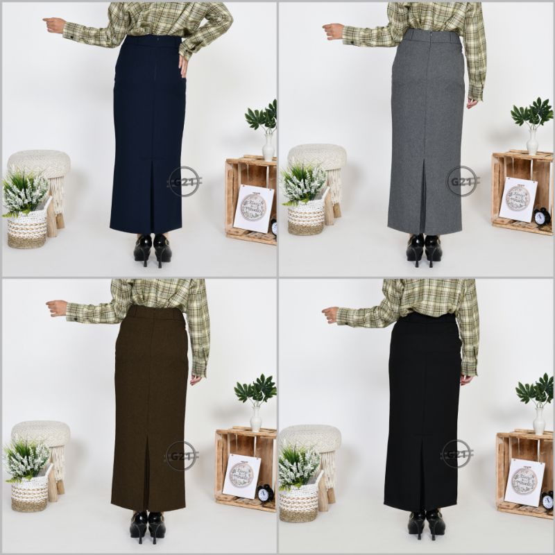 Rok Kerja Panjang Hitam Span Biron Kipas Bahan Formal Kantor 01-3