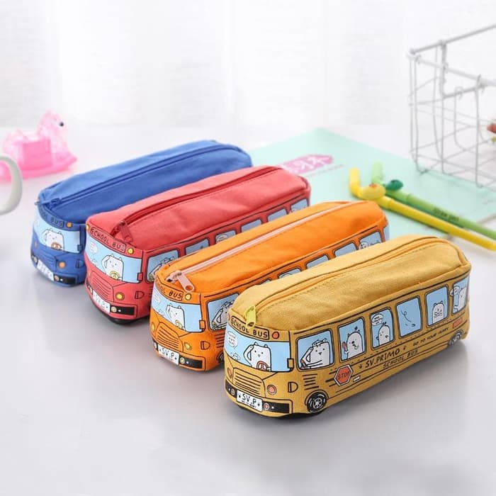 Tempat Pensil Kotak Pensil Model Bus Bahan Kanvas