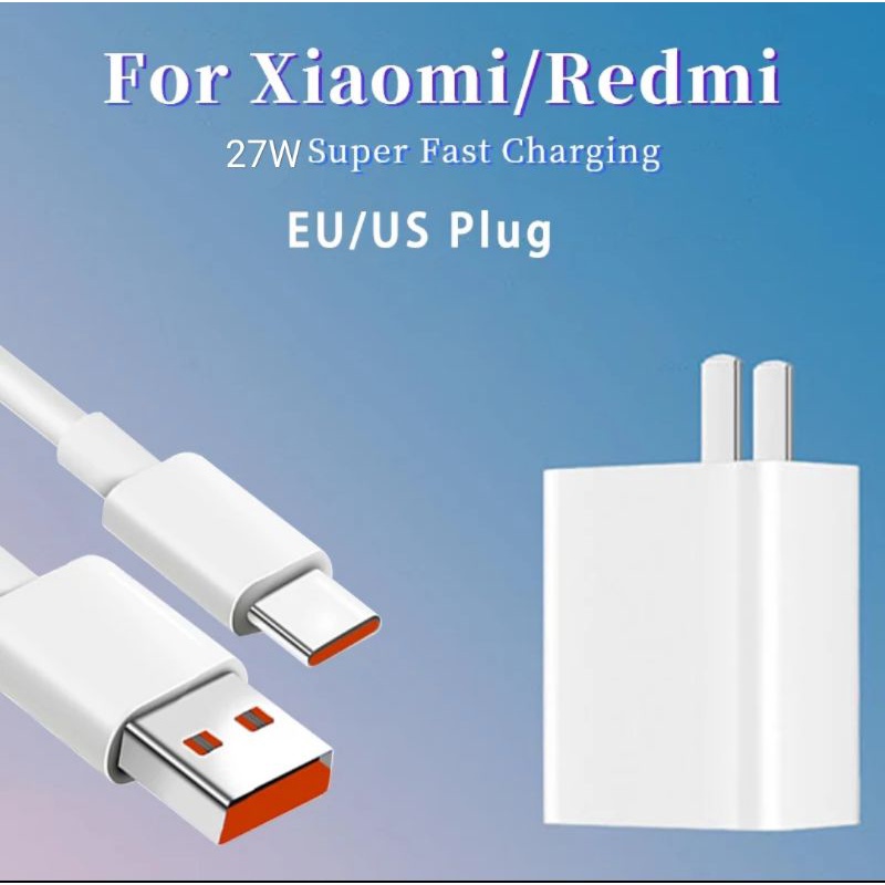 CHARGER XIAOMI TYPE C Original 100% Mi 9 10 11 Redmi Note 7 8 9 10 POCO M3 X3 Redmi 8 9 9T 27watt FAST CHARGING