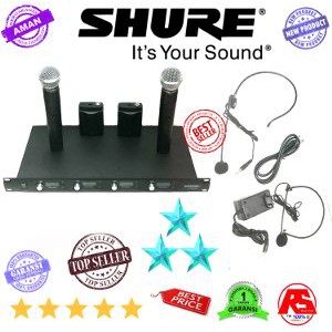 Jual MIC WIRELESS 4 CHANNEL SHURE PEGANG DAN HEADSET HD SOUND Berkualitas