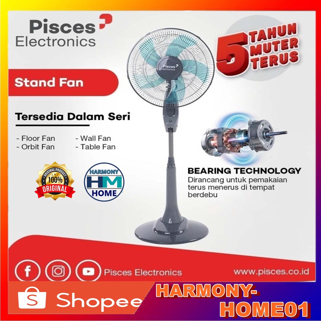 Kipas Angin Berdiri / Stand Fan 16&quot; PISCES 1680 PRO dengan Teknologi Bearing &amp; Thermofuse