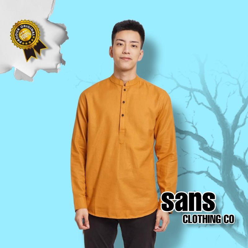 Kemeja Shanghai Pria Slim Fit MUSTARD E-1411A | Baju Koko Shanghai Pria Mustard  Sans Clothing Co.