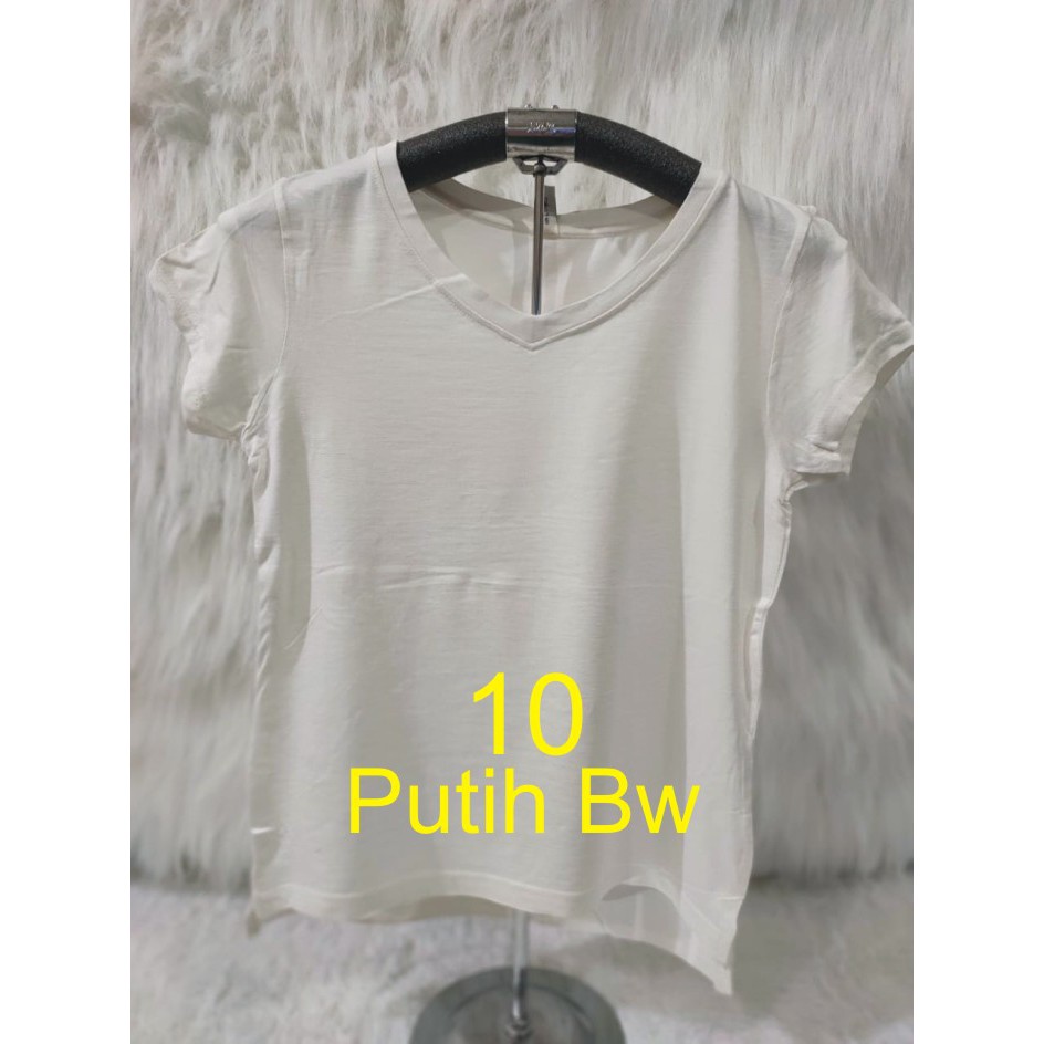KAOS ATASAN WANITA V NECK GROSIR MURAH-PUTIH BW