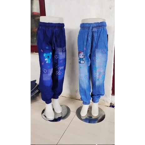 CELANA JOGGER JEANS BORDIR ANAK PEREMPUAN:6-9 THN