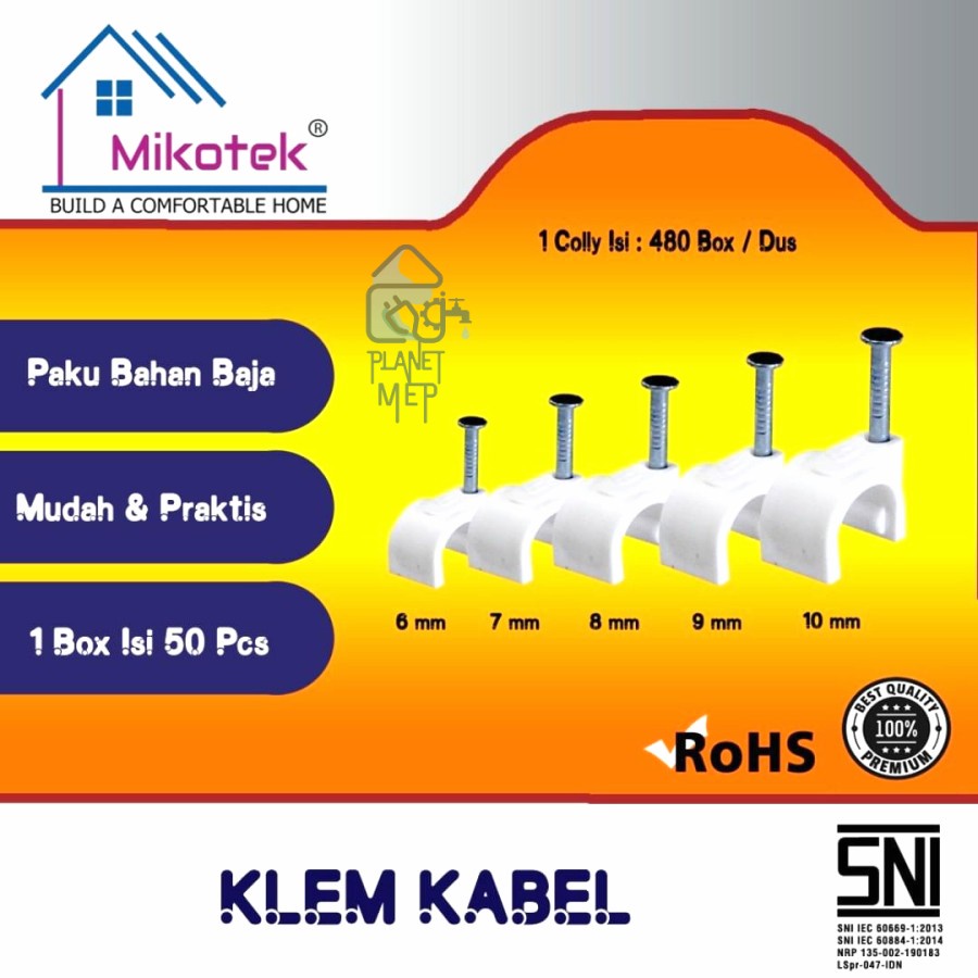 Klem Kabel Clip MIKOTEK Paku Beton Asli 6mm 7mm 8mm 9mm 10mm 12mm 17mm Packing DUS