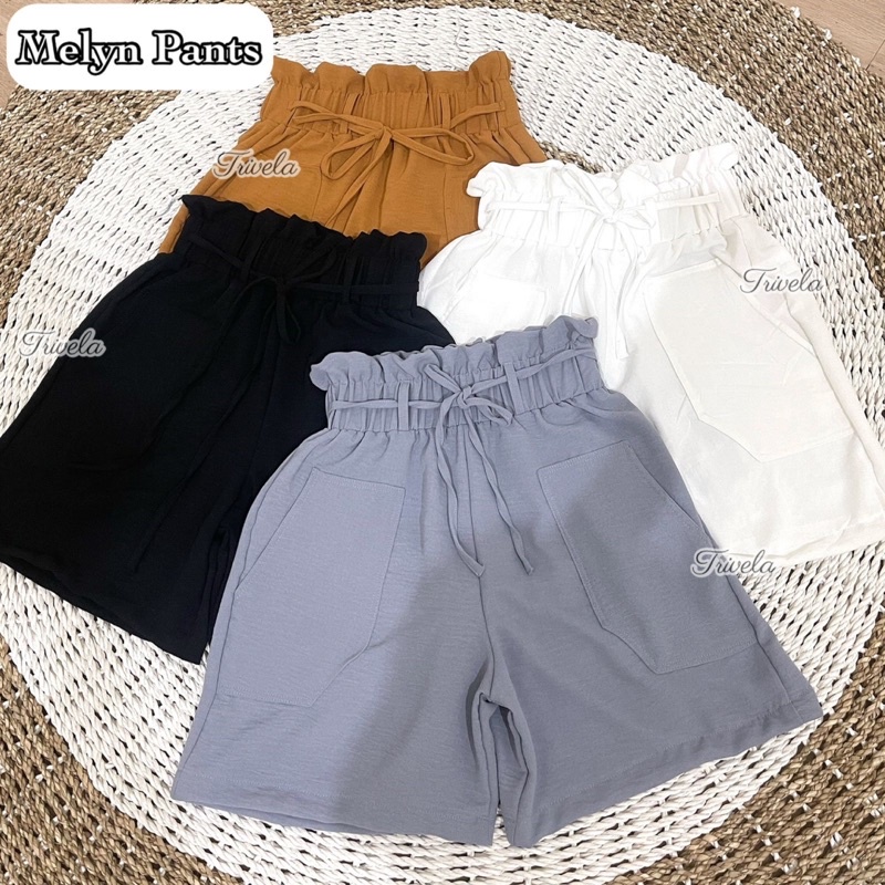 TRIVELA - Celana Pendek Wanita Hotpants Highwaist Crinkle Pinggang Karet / Melyn Pants / SJJ