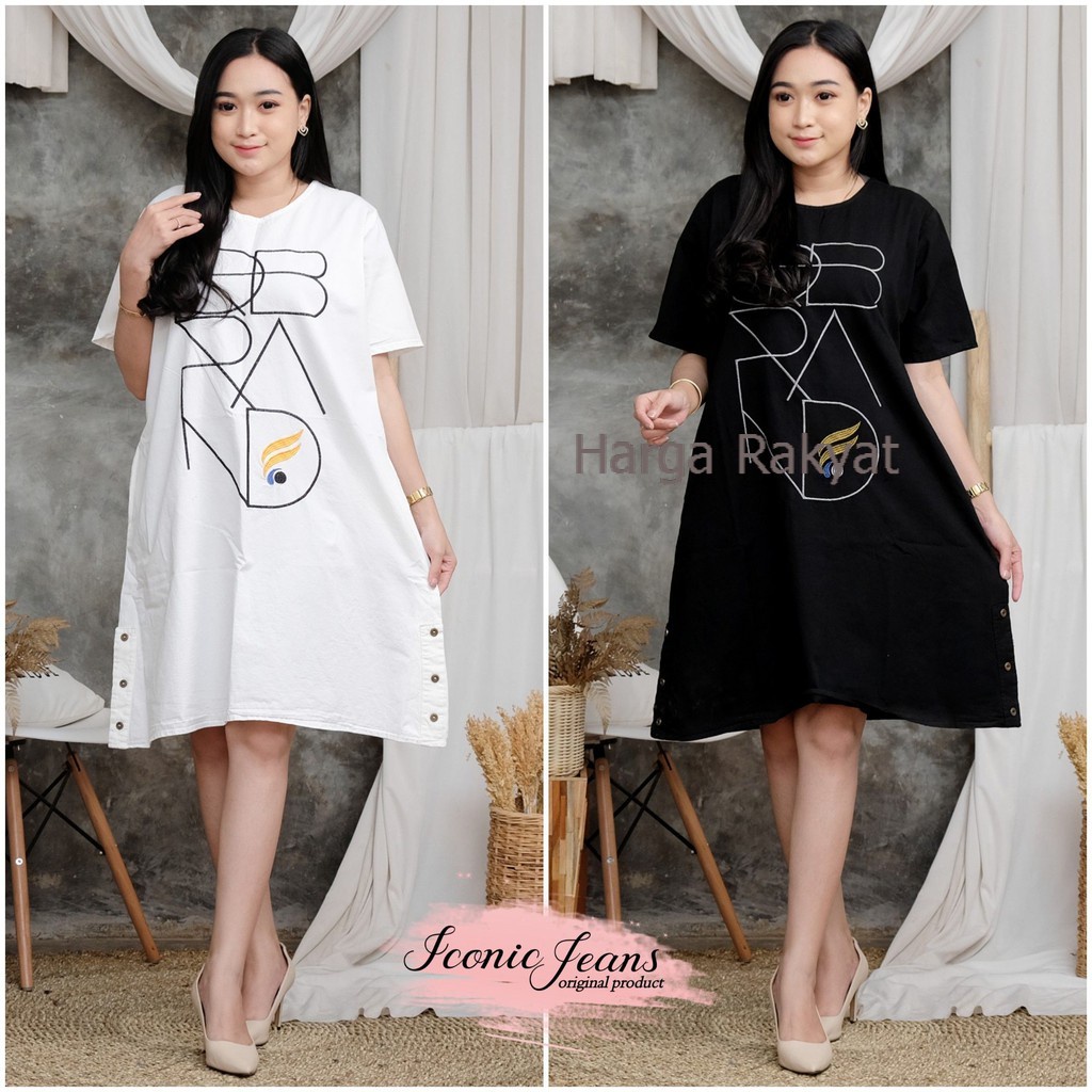 NO BRAND DENIM DRESS BORDIR JEANS COLOUR BLACK &amp; WHITE