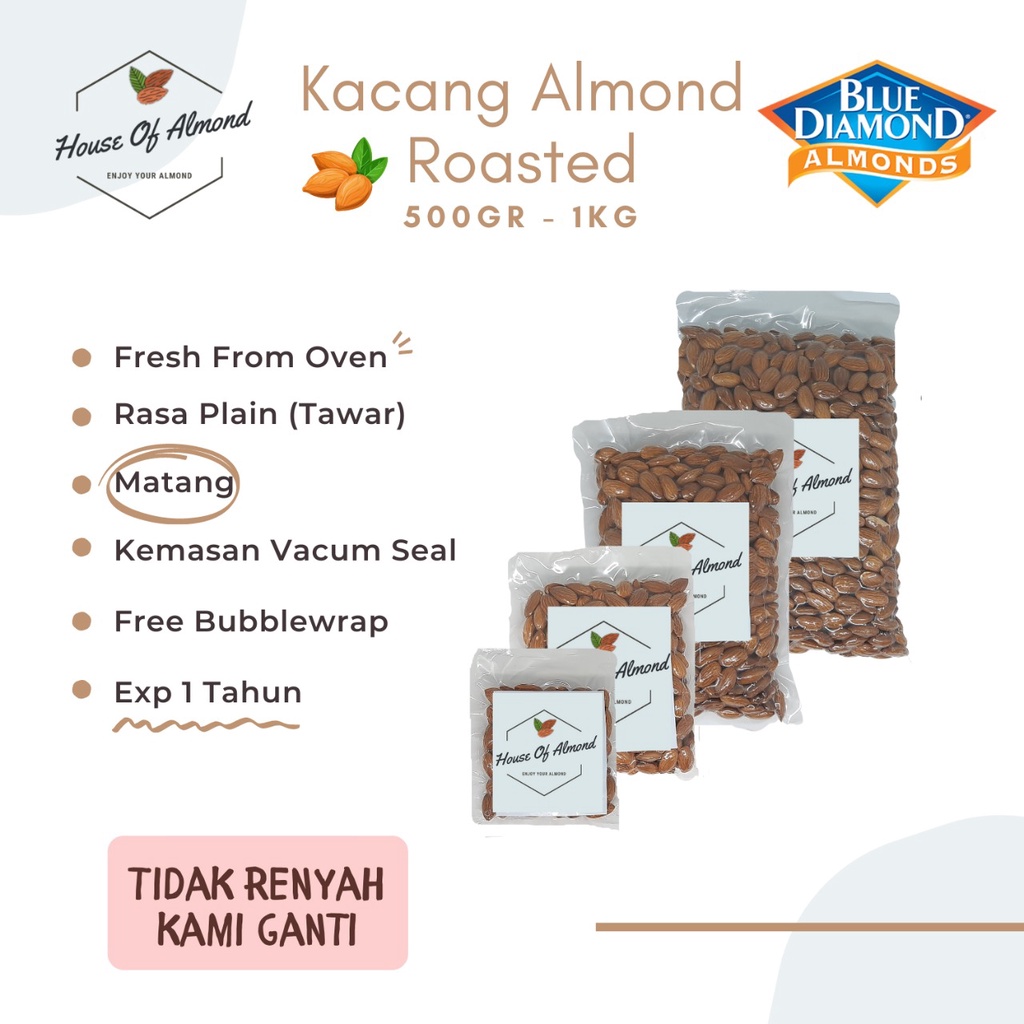

Kacang Almond Panggang 500gr & 1Kg Blue Diamond