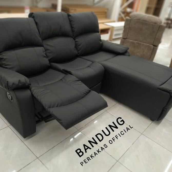 siap kirim] PROMO Set Sofa Corner Recliner 3 Dudukan - Hitam