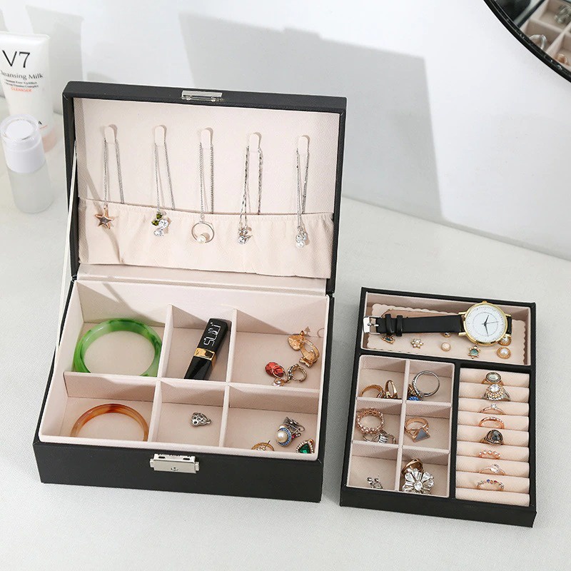 GS8I Jewerly Box / Kotak Penyimpanan Perhiasan Jam Tangan / Kotak Perhiasan Kulit / Cincin / Anting / Kalung/ Jewelry Box 2Tingkat/organizer