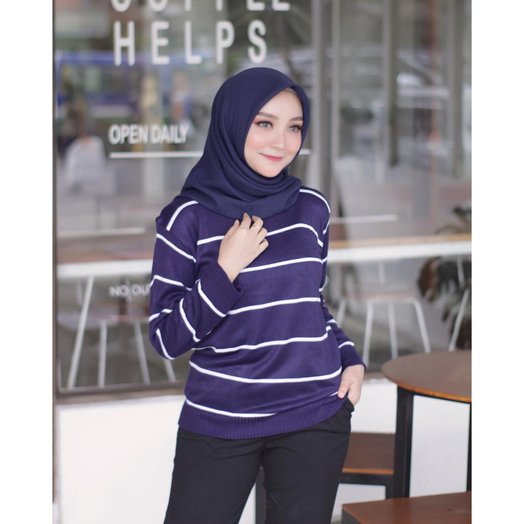 Sweater Rajut Wanita Murah Stripe Knit