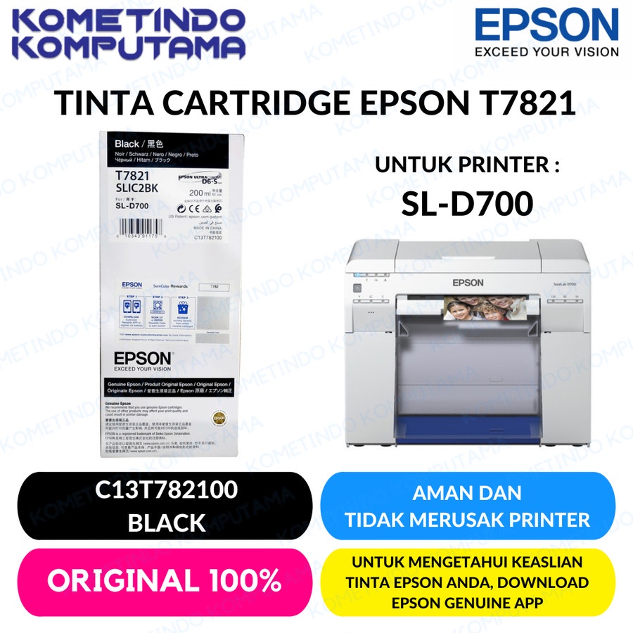 D700 BLACK TINTA CATRIDGE T7821 EPSON SL-D700 200ML 100% Ori D700 T782 C13T782100