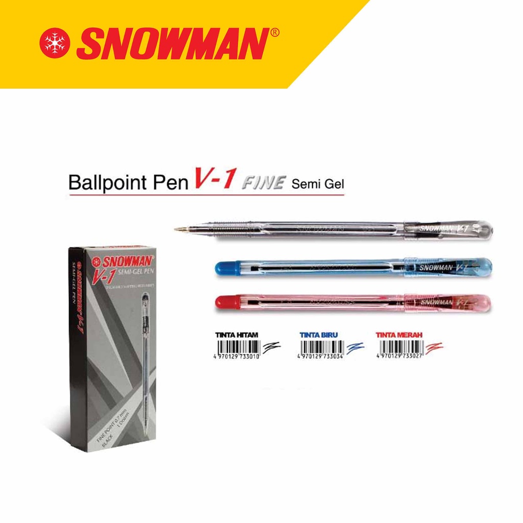 Snowman V-1 Medium Ballpen Semi Gel 1.0mm Medium