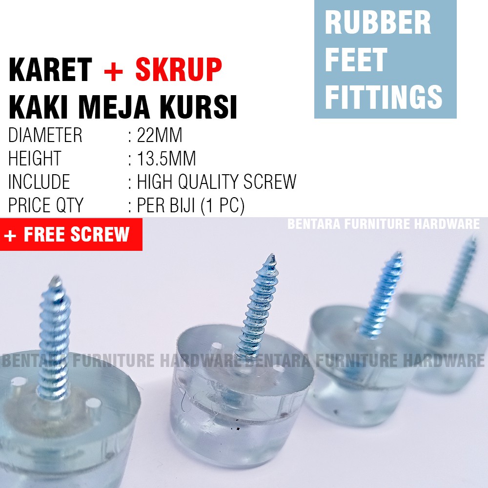 22MM Karet Ring Skrup Bulat Bundar Clear Bening  - Kaki Meja Kursi Anti Slip Skid Rubber Washer Screw Pad