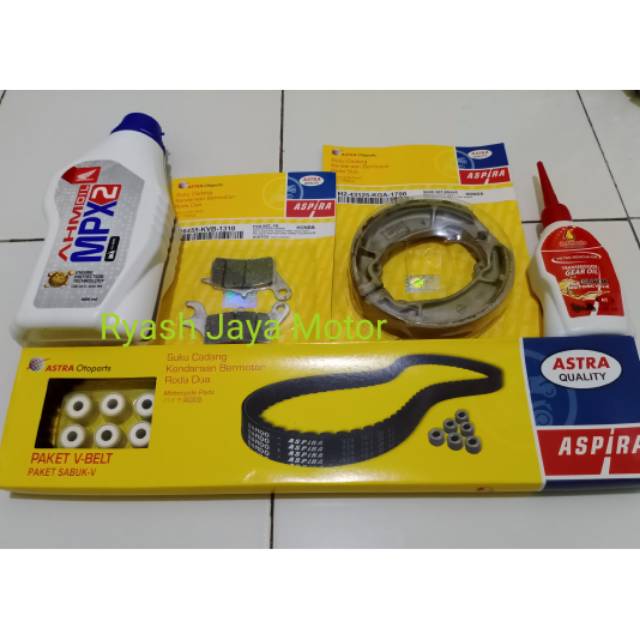 Paket V-belt set roller beat pop/esp/street + kampas rem depan &amp; belakang + MPX 2 + oli Gardan