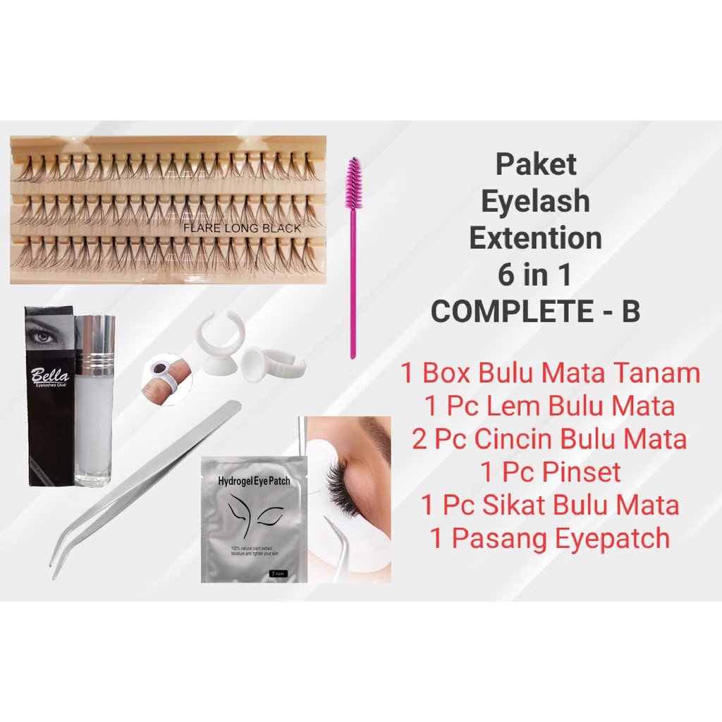 Paket Eyelash Extention 6 in 1 Bulu Mata Tanam Complete - B