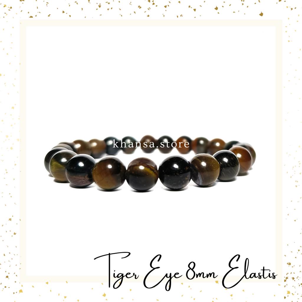 GELANG TANGAN BATU NATURAL TIGER EYE MODEL TALI ELASTIS ACCESSORIES PERHIASAN