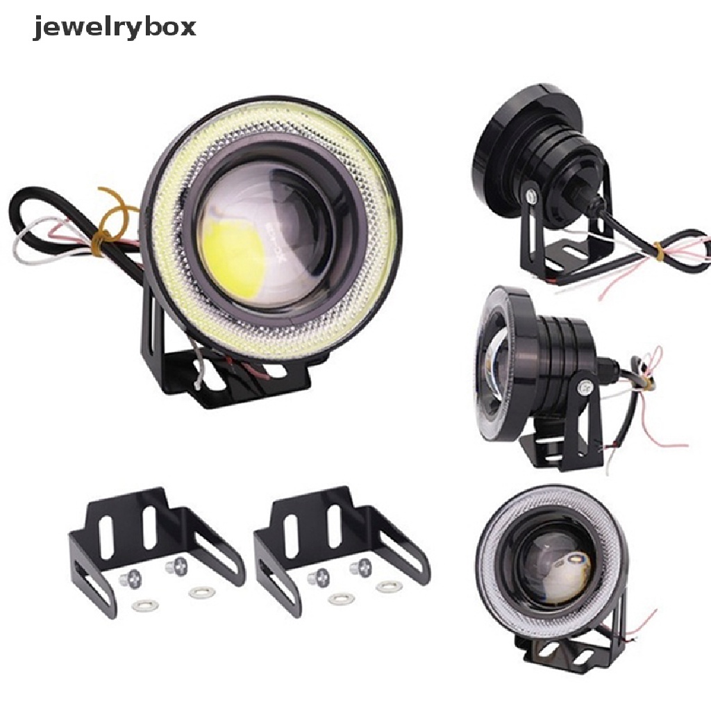 (Box) Lampu Kabut DRL Proyektor LED COB 2.5 &quot;15W Model Angel Eyes Warna Putih Biru Untuk Mobil